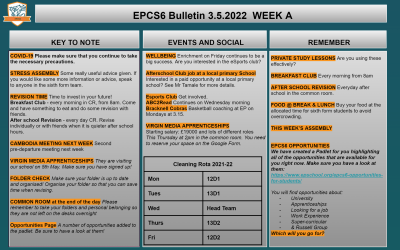 W/c 03.05.2022 Sixth Form Bulletin Week A