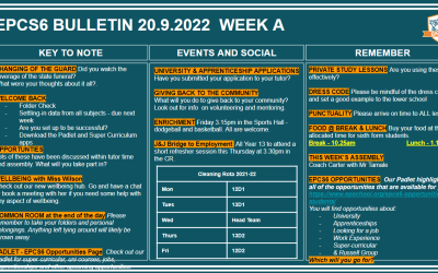 W/c 19.09.2022 Sixth Form Bulletin Week A