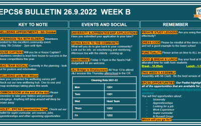 W/c 26.09.2022 Sixth Form Bulletin Week B