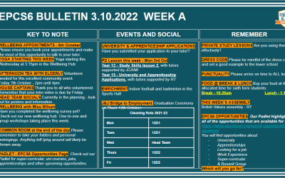 W/c 03.10.2022 Sixth Form Bulletin Week A