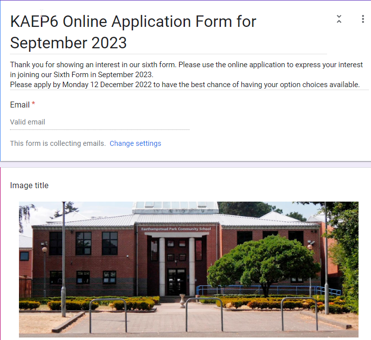 6th form application form