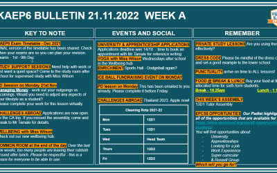 W/c 21.11.2022 Sixth Form Bulletin Week A